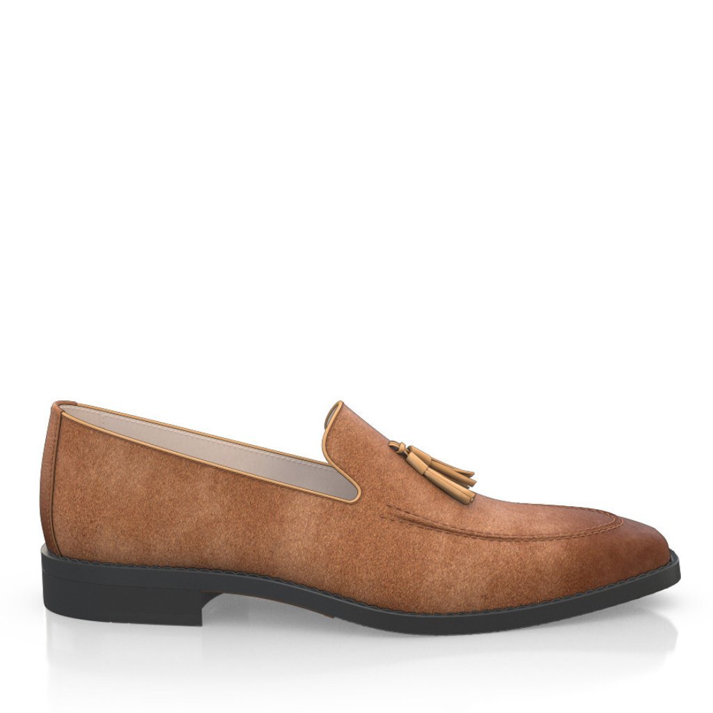 Bashwood Handmade Brown Suede Tussle Loafer Shoes For Men